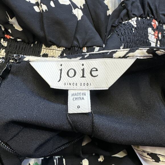 Joie Silk Blend Jumpsuit Size 0 Black Floral Keyhole Wide Leg Coastal New - Picture 2 of 10